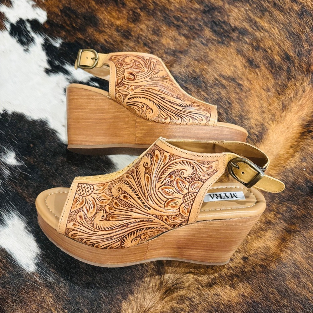 Myra Bag Carved Leather Wedges